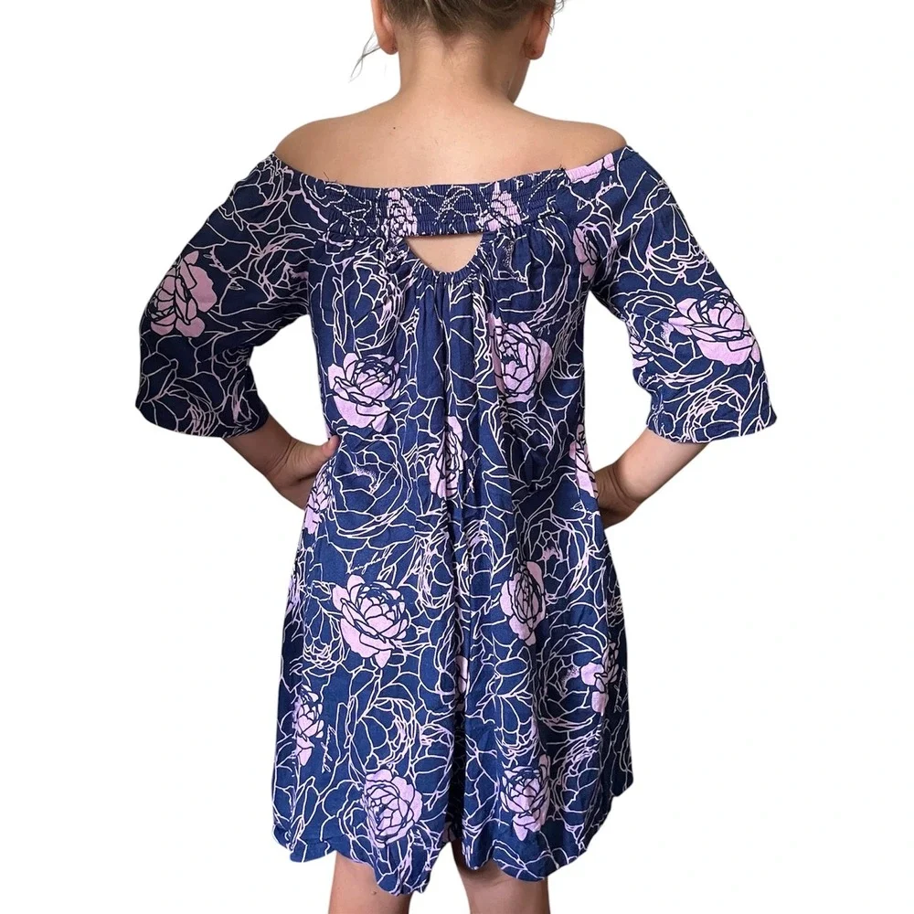 Living Hula Girls Dress Size 10 Floral Print On or Off Shoulder Pockets - Picture 5 of 7